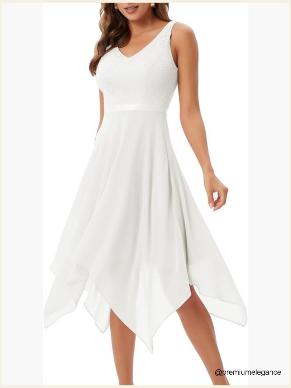 Lace Cocktail Dress A-Line V-Neck Sleeveless Handkerchief Hem Formal Prom